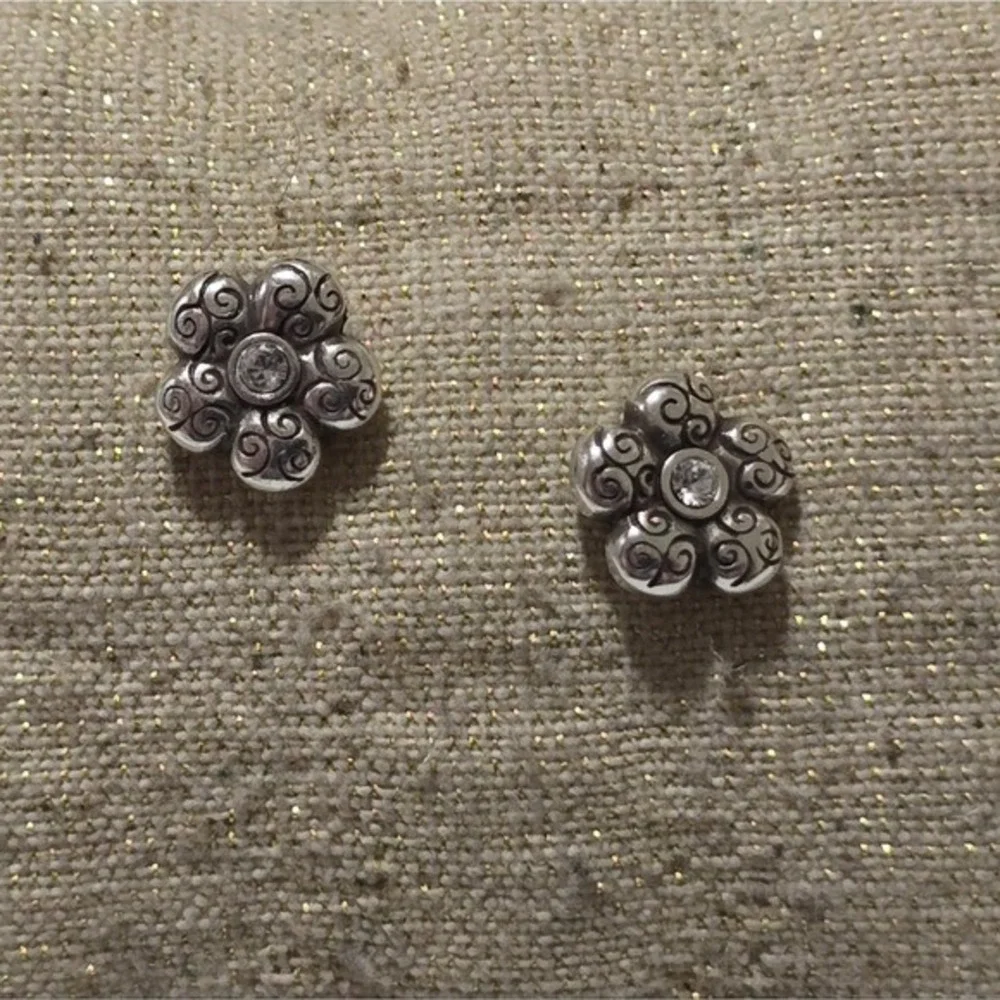 Brighton Crystal‎ Jeweled Silver Plated Flower Stud Earrings